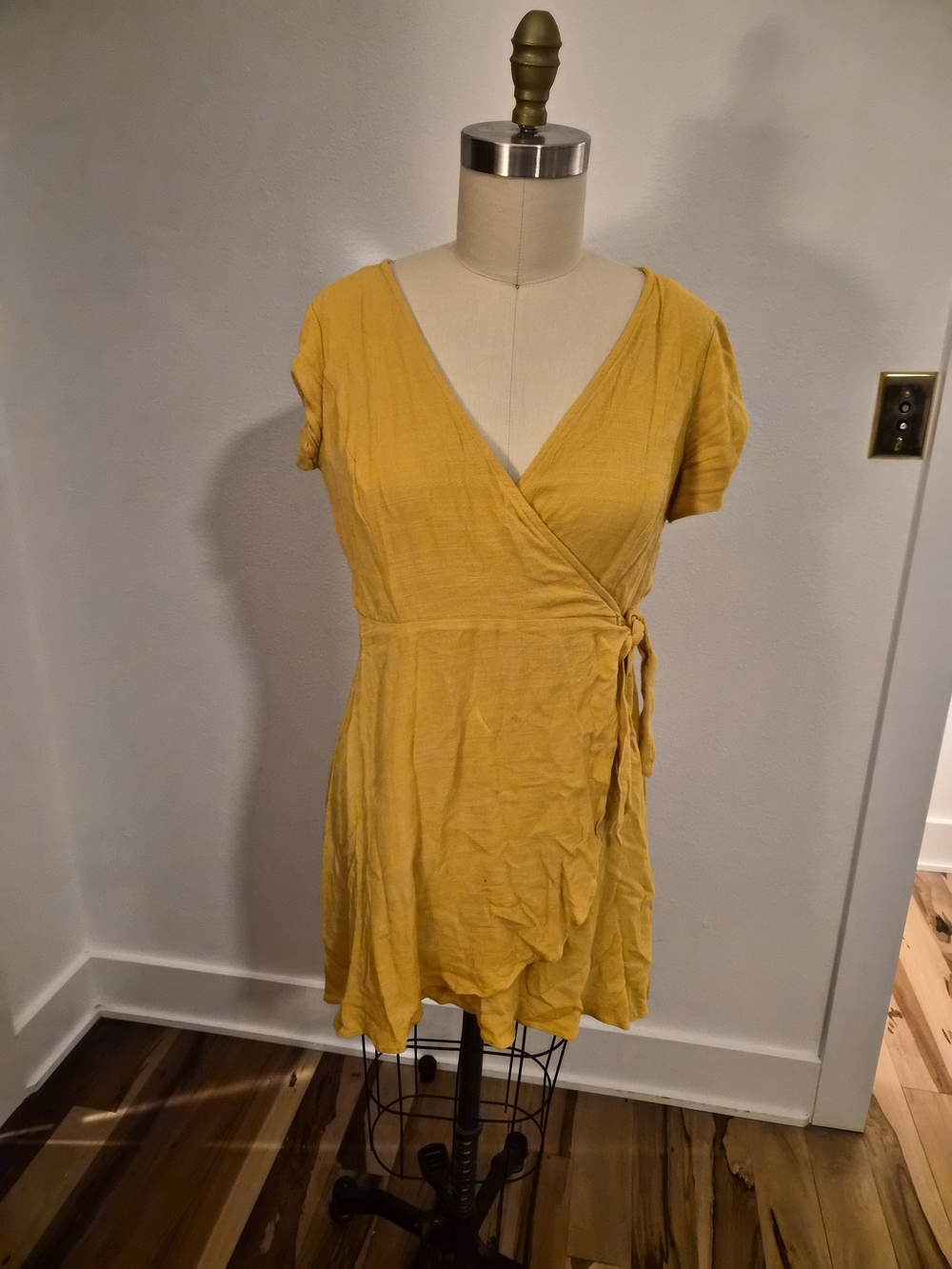 Lulu's Mustard Yellow Wrap Mini Dress